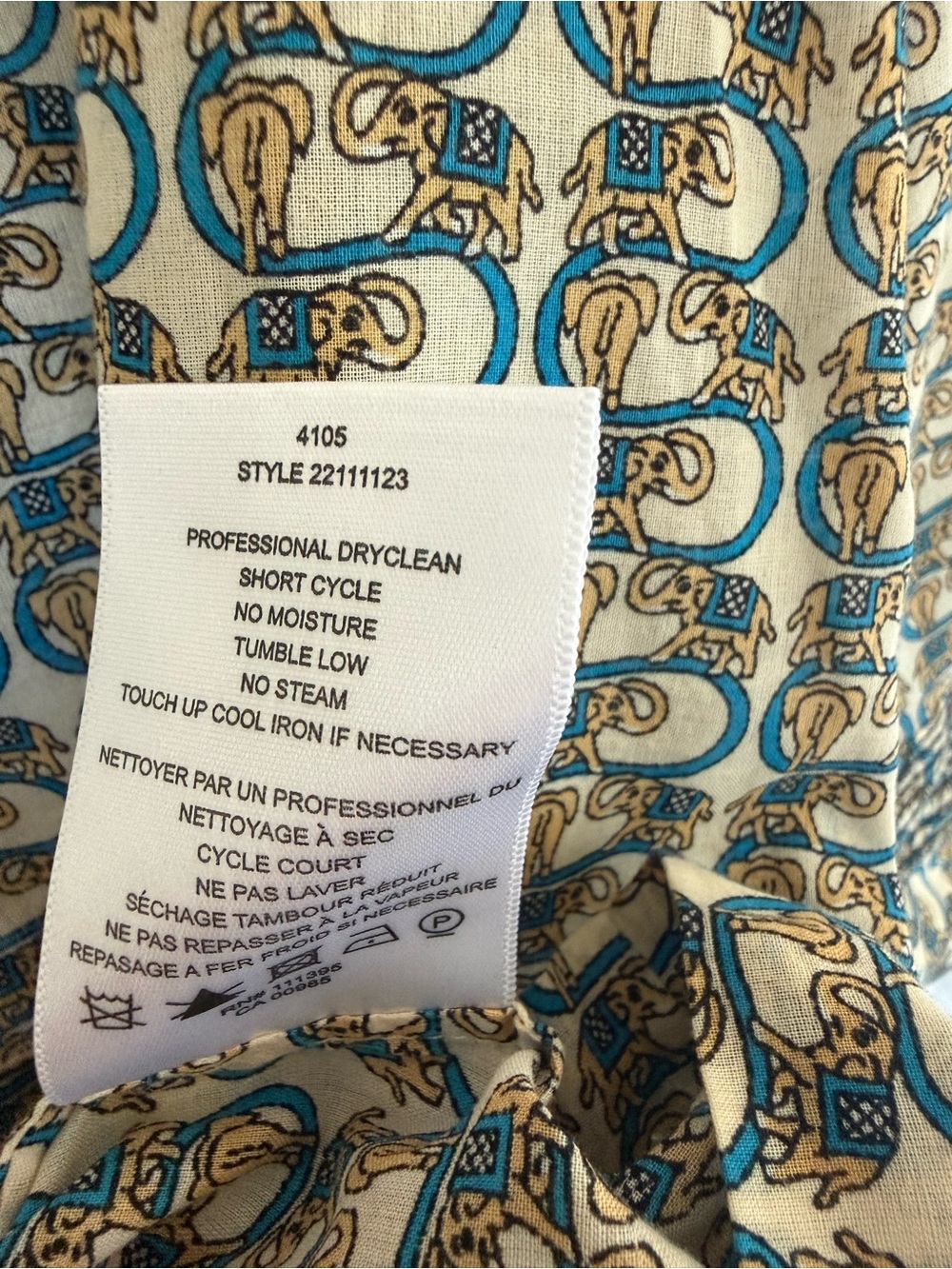 Tory Burch Elephant Print Cotton Tunic Blouse Size 12 Blue Ivory Boho Resort - Picture 8 of 8